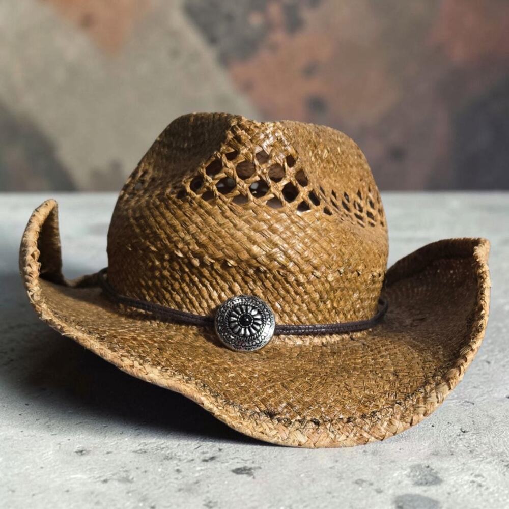 Mix Brown Handmade 100% Natural Straw Cowboy Hat Western Concho Tassel One Size